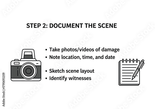 Documenting the scene investigation with camera notes and sketching witnesses for law enforcement investigations