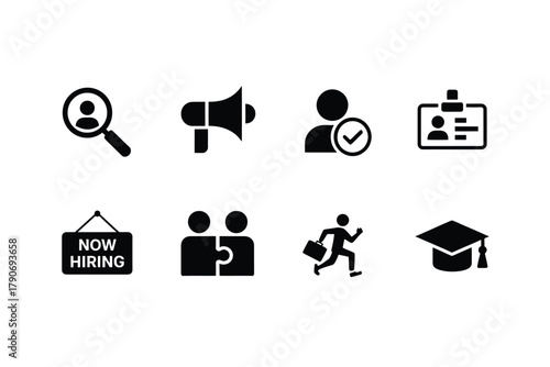 A collection of job search and career development icons on a white background.