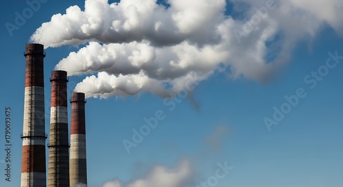 Industrial scene: dramatic white smoke contrasts sharply against the vibrant blue sky, highlighting climate and environmental issues
