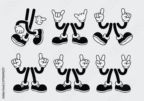 Cartoon Character Hands and Feet Set with Various Gestures and Poses in Vector Format