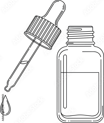 Dropper bottle vector illustration, medicine container, essential oil packaging, liquid dispenser, pharmacy tool, chemistry equipment, healthcare symbol, flat design