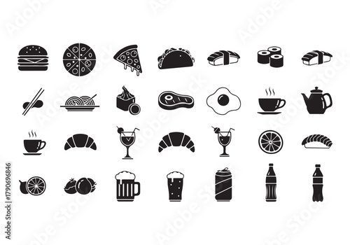 Food and drinks set icons for menu, infographics, design elements – stock vector
