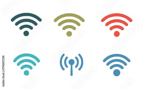 Collection of six distinct wireless signal icons in various colors and styles.