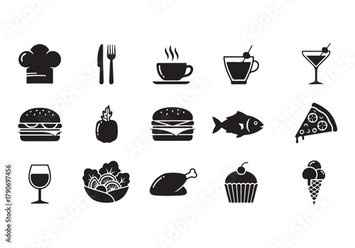 Food and drinks set icons for menu, infographics, design elements – stock vector