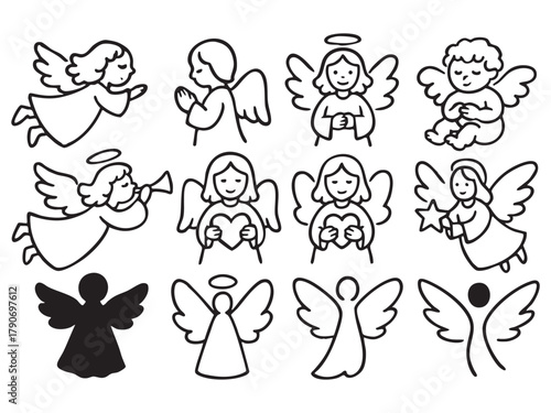 angels monoline vector on transparent background 