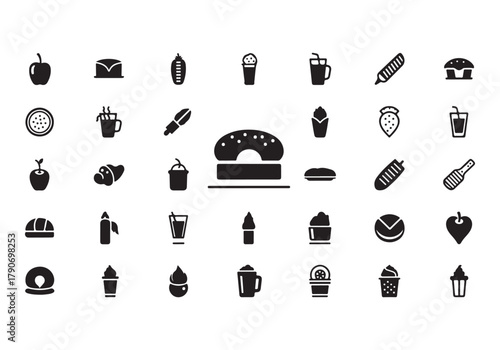 Food and drinks set icons for menu, infographics, design elements – stock vector