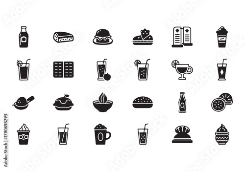 Food and drinks set icons for menu, infographics, design elements – stock vector