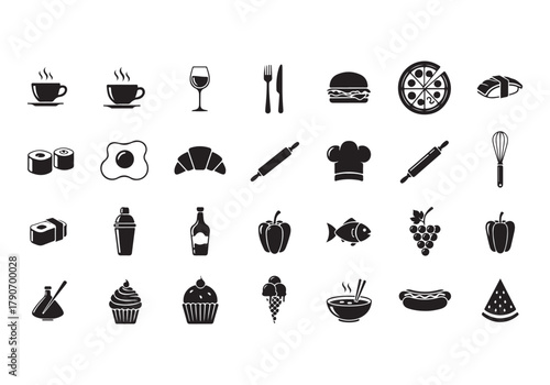 Food and drinks set icons for menu, infographics, design elements – stock vector