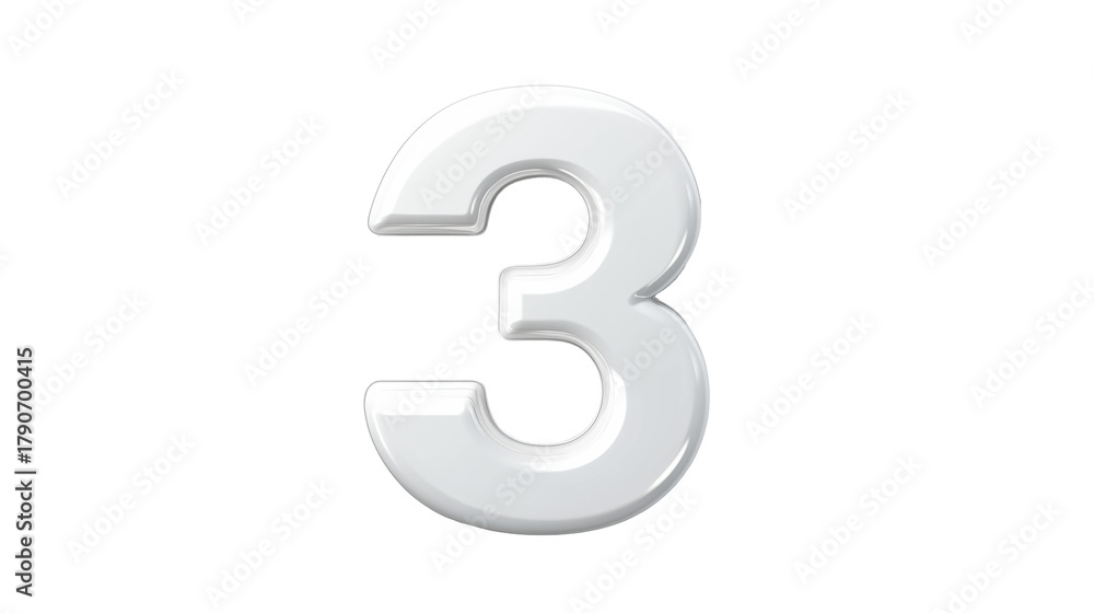 Naklejka premium Glossy 3D Number Three on Transparent Background