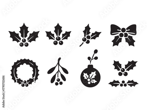 Holly berry icons set, Chritmas logo wirh holly berries
