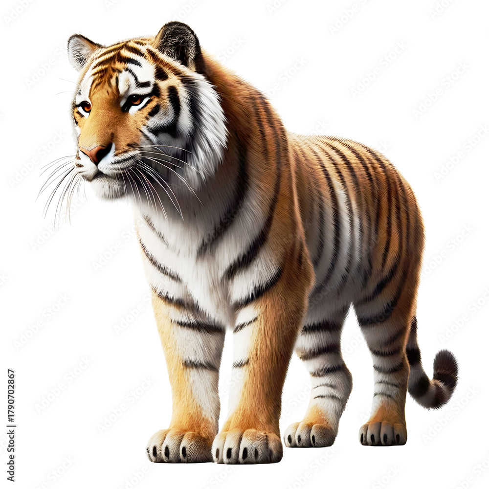 Fototapeta premium Tiger PNG isolated on a Transparent background, Side view, tiger standing full body HD image generated by Ai. 