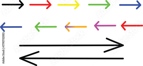 A collection of colorful arrows pointing in various directions, , representing movement, direction, and choice