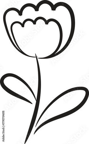 Minimal Line Art Flower Vector Simple Black and White Floral Icon