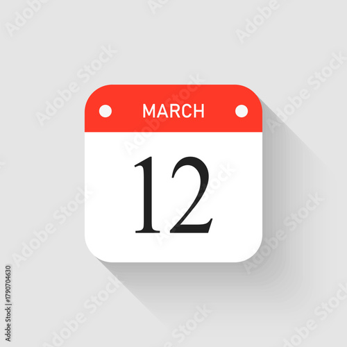 Vector icon page day calendar - 12 March month