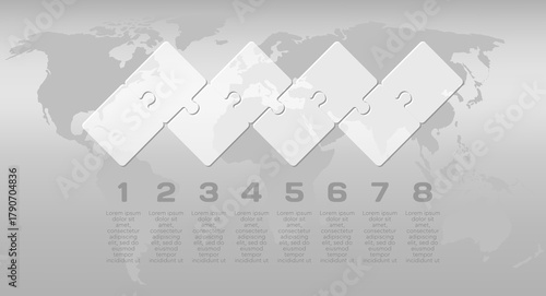 Eight steps line infographic, puzzle diagram