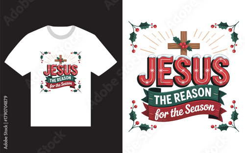 Jesus the reason for the season christmas text with cross
