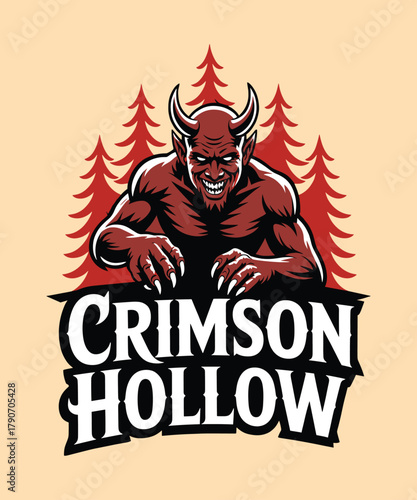 Crimson hollow devil forest horror monster halloween scary spooky evil demon graphic design illustration
