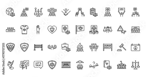 40 set of outline web social justice icons such as social justice, social justice, protest, scale, security, protest, dove vector thin icons for report, presentation, diagram, web design, mobile app