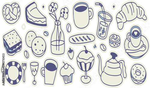 Doodle Style Food Illustrations | Hand Drawn Pastries, Coffee, and Sweets for Menu Design and Cafe Branding