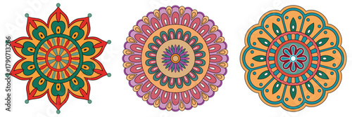 Colorful Mandala Set with Ornamental Floral Patterns – Boho Decorative Circular Designs for Yoga, Meditation, and Festival Art
