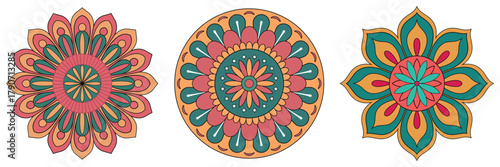 Colorful Mandala Set with Ornamental Floral Patterns – Boho Decorative Circular Designs for Yoga, Meditation, and Festival Art
