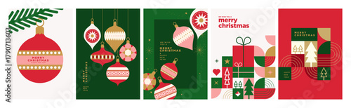 Merry Christmas and Happy New Year greeting cards for business and personal use. Colorful modern vector illustrations for greeting card, website banner, social media banner, marketing material.
