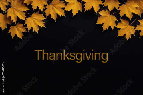 Maple leaves in warm golden tones forming a top border on a deep black background. Elegant premium autumn design perfect for seasonal banners, invitations, and luxury holiday promotions.