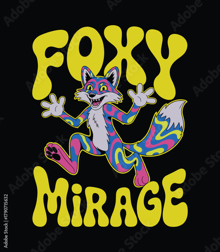 Foxy mirage cartoon character design graphic tee shirt apparel vintage retro style illustration art