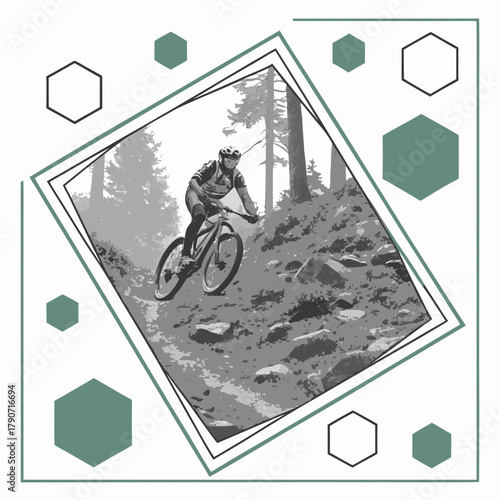 Mountain biker descends rocky forest trail