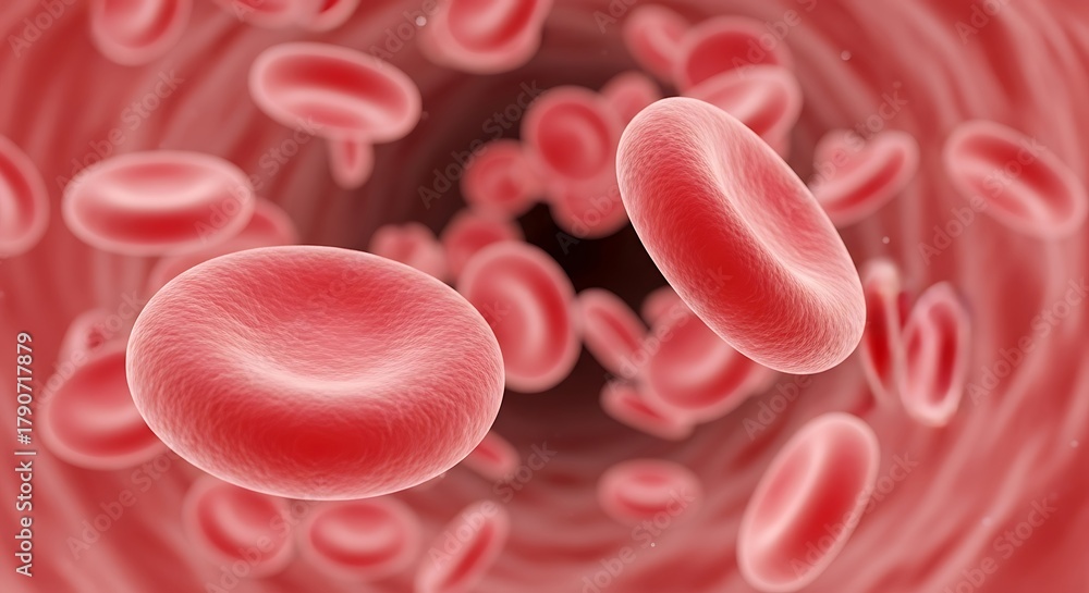 Obraz premium Close-Up of Red Blood Cells Flowing Through Blood Vessels Demonstrating Circulatory System with Vibrant Cellular Details