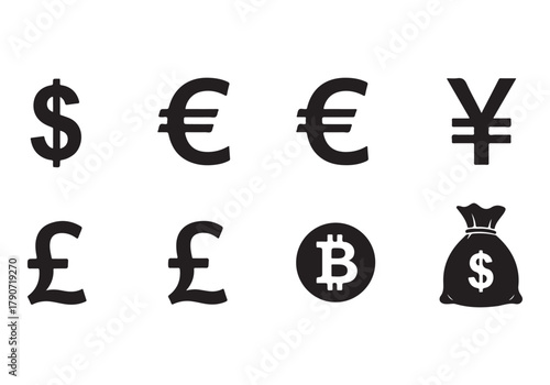 Set of Flat Business Icons, money signs - stock vector Sharp and minimal vector design