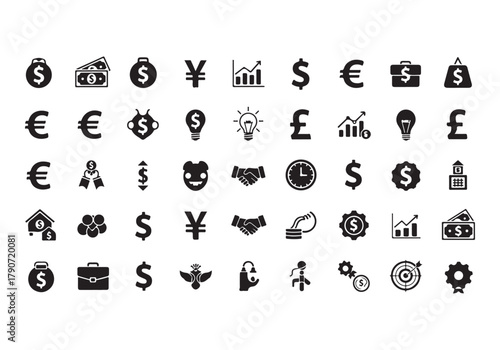 Set of Flat Business Icons, money signs - stock vector Sharp and minimal vector design