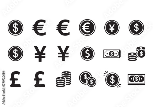 Set of Flat Business Icons, money signs - stock vector Sharp and minimal vector design