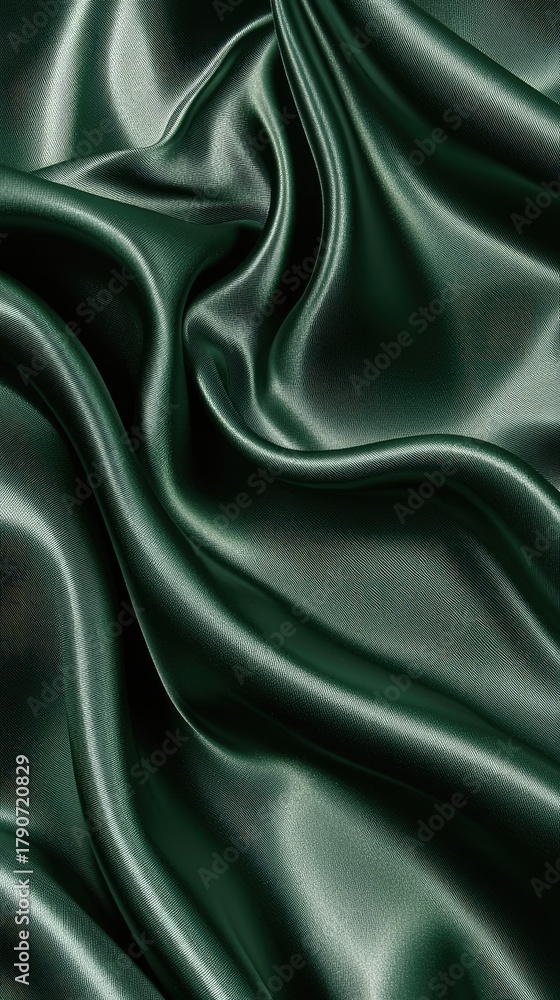 Fototapeta premium Luxurious dark green fabric lies smoothly, highlighting its soft texture and gentle sheen, ideal for creative projects or decor
