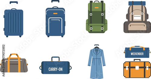 Collection of travel bags and luggage for journey