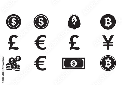 Set of Flat Business Icons, money signs - stock vector Sharp and minimal vector design