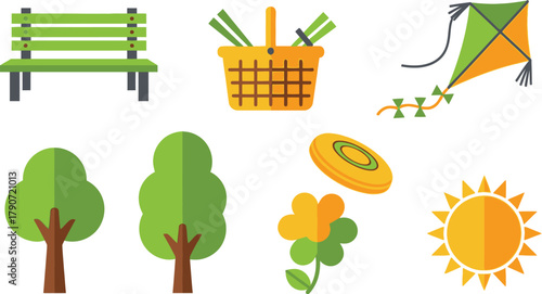 Bright and cheerful collection of outdoor leisure icons for a sunny day