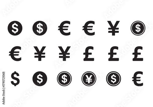 Set of Flat Business Icons, money signs - stock vector Sharp and minimal vector design