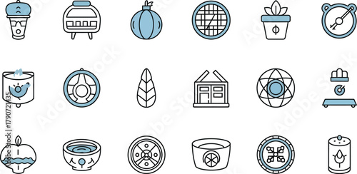Collection of unique line art icons representing diverse objects and concepts