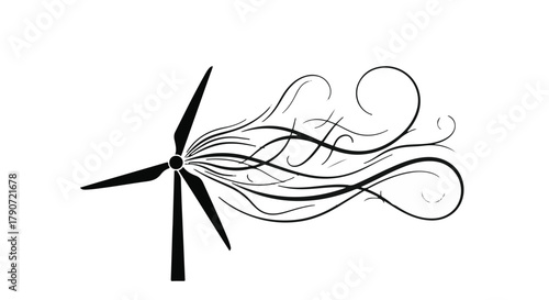 Wind turbine generating swirling abstract lines representing clean energy and motion