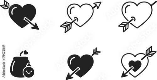 Collection of stylized hearts with arrows, symbolizing love and romance