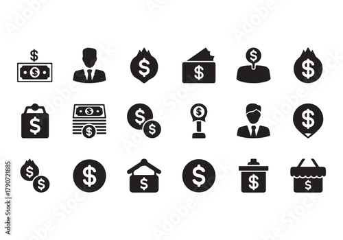 Set of Flat Business Icons, money signs - stock vector Sharp and minimal vector design