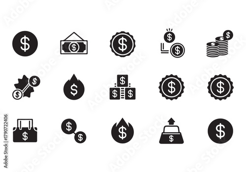 Set of Flat Business Icons, money signs - stock vector Sharp and minimal vector design