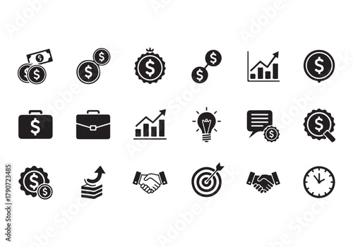 Set of Flat Business Icons, money signs - stock vector Sharp and minimal vector design