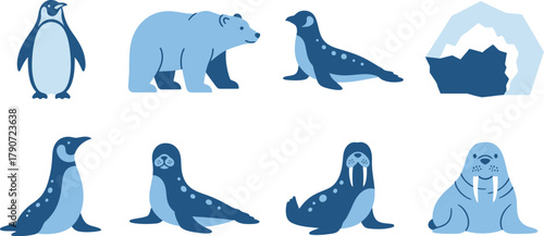 Charming Arctic wildlife collection featuring penguins, polar bear, seals and walrus.