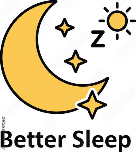 Gentle crescent moon and stars symbolize peaceful sleep and rest.