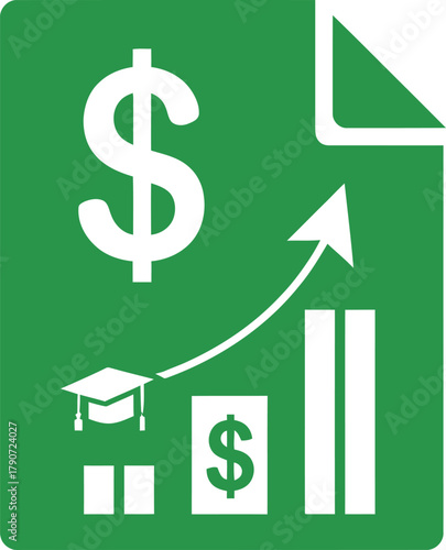 Financial growth chart with dollar signs and graduation cap symbolizing education investment success