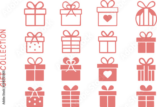 Gift box collection icons set in modern minimalist graphic style