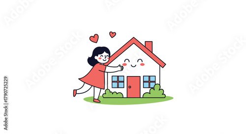 Happy young woman embracing her cozy home with love and care.