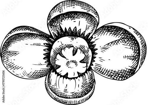 Mangosteen - tropical plant sketch. Exotic fruit hand drawn vector illustration NOT AI generated